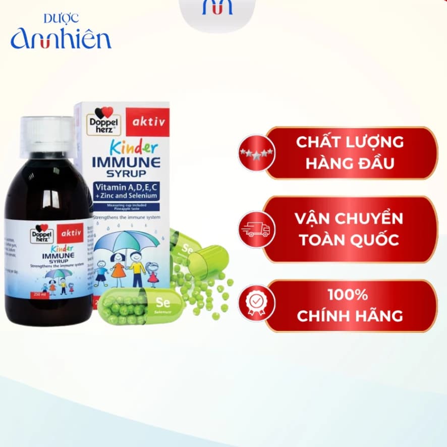 Siro Tăng Sức Đề Kháng Cho Bé Kinder Immune Doppelherz, Bổ Sung Vitamin A, D3, Vitamin C, Kẽm (Hộp 150ml)