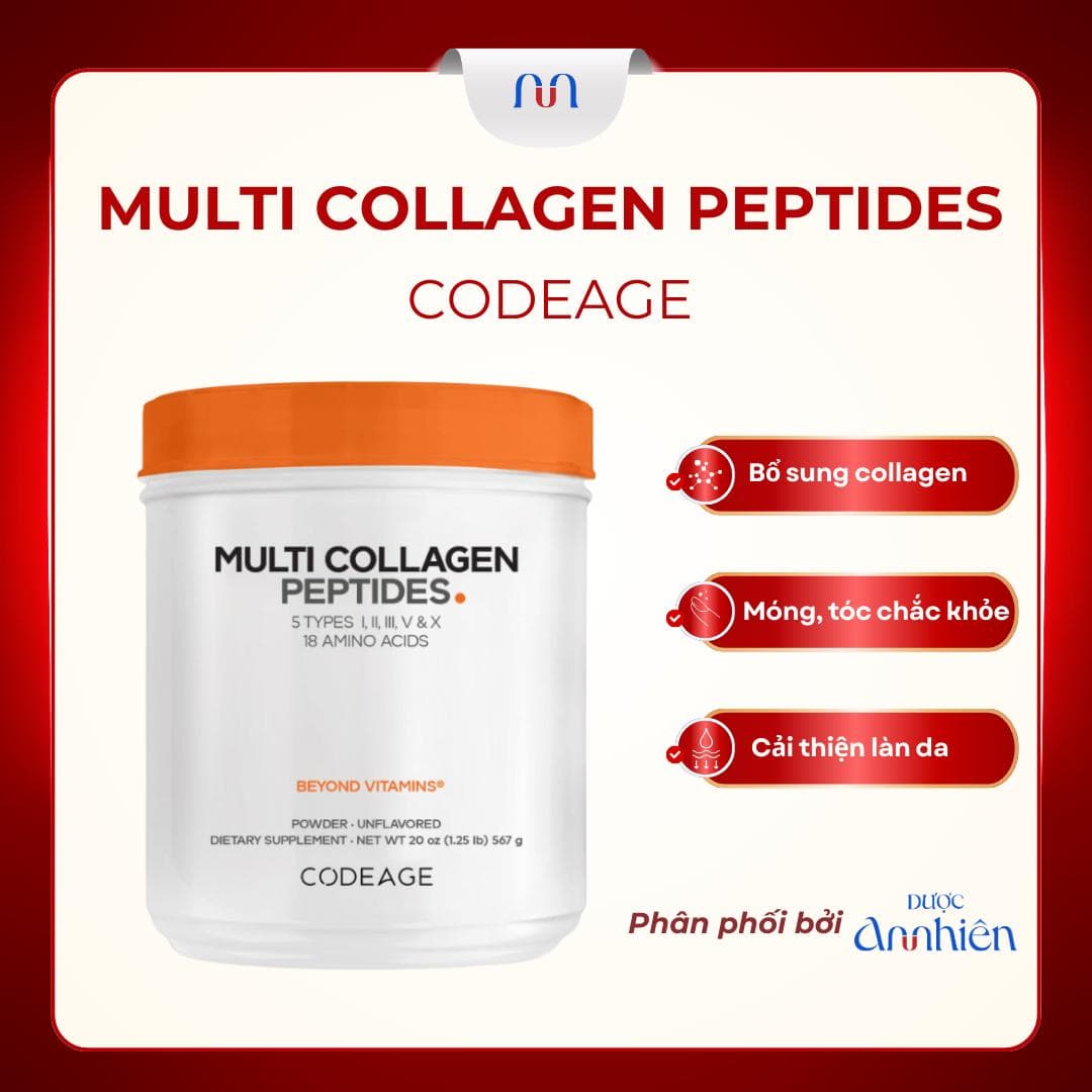 Bột Codeage Multi Collagen Peptides thủy phân hỗ trợ trẻ hóa làn da, giảm nếp nhăn, giúp da căng bóng 567g DP An Nhiên