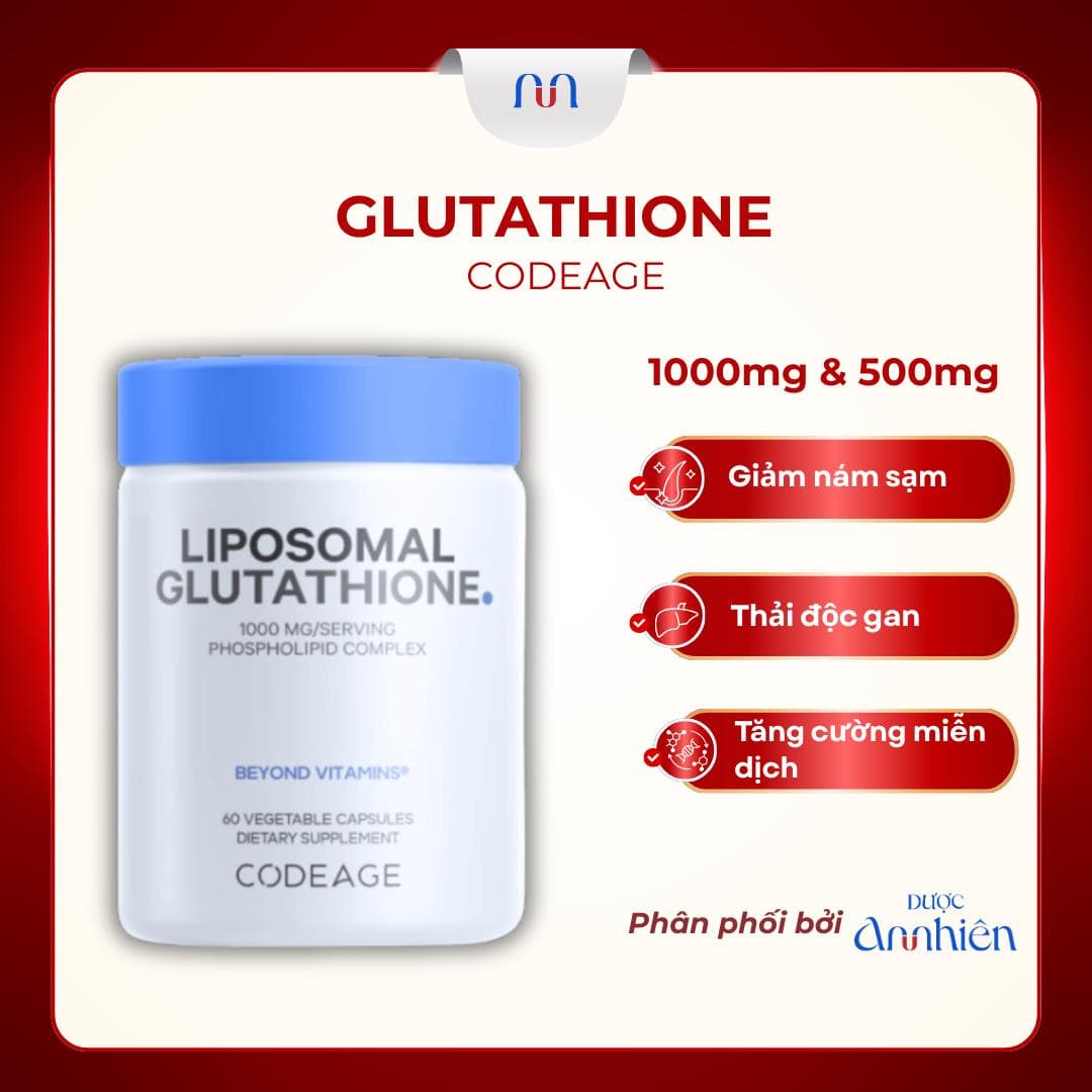 Viên uống trắng da Glutathion 1000mg, 500mg,Liposomal Glutathion Codeage giúp dưỡng da,mờ nám 60 viên DP An Nhiên (Glutathion 500mg)