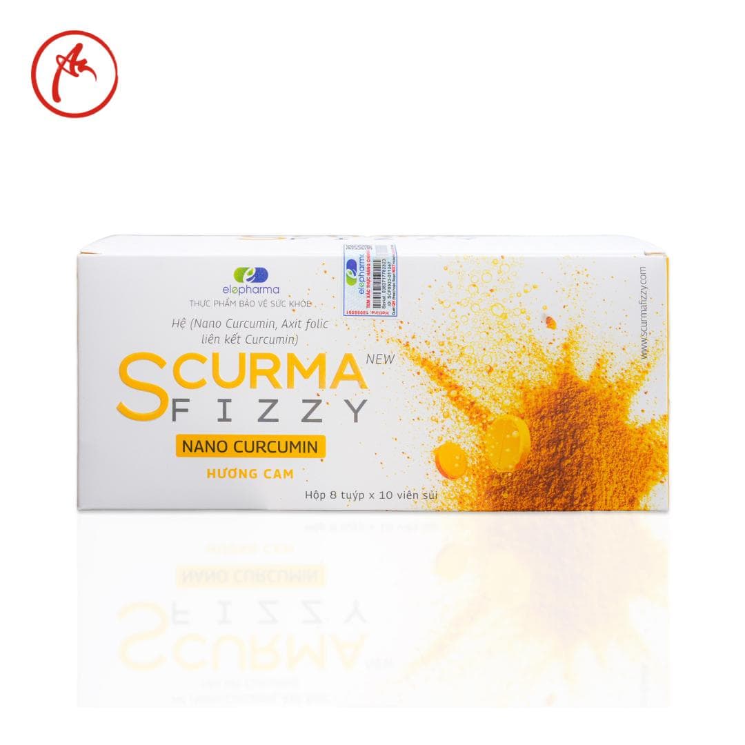 Viên sủi dạ dày Scurma Fizzy nano Curcumin, viên sủi nghệ hỗ trợ cải thiện viêm loét trào ngược dạ dày hộp 8 lọ DP An (1 hộp)
