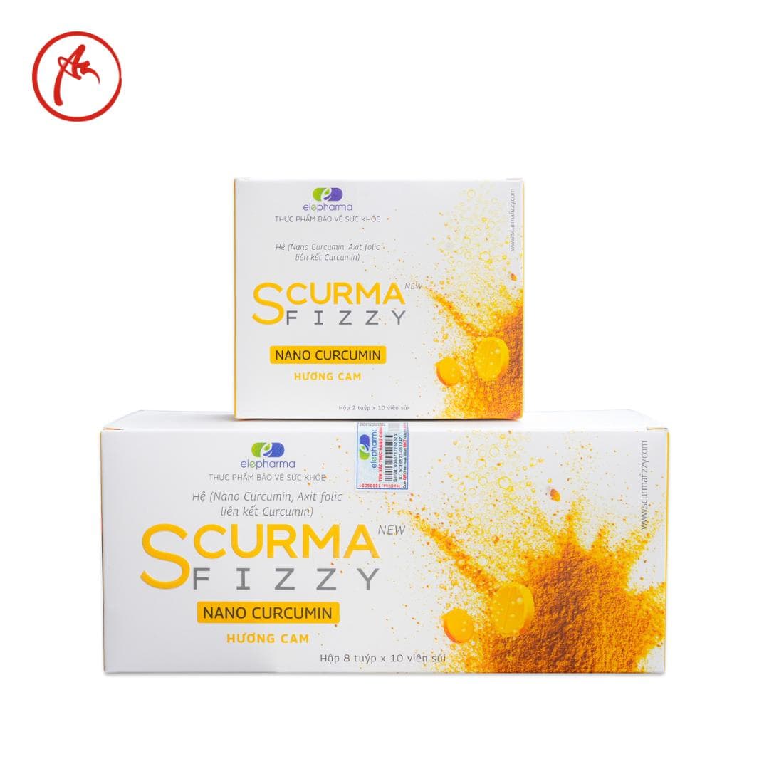 Viên sủi dạ dày Scurma Fizzy nano Curcumin, viên sủi nghệ hỗ trợ cải thiện viêm loét trào ngược dạ dày hộp 8 lọ DP An (3 hộp)