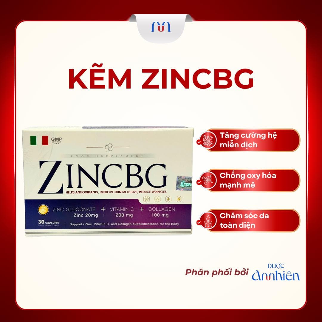 Viên uống kẽm ZinCBG tăng cường hệ miễn dịch, chống oxy hóa, bổ sung collagen chăm sóc da 30 viên DP An Nhiên