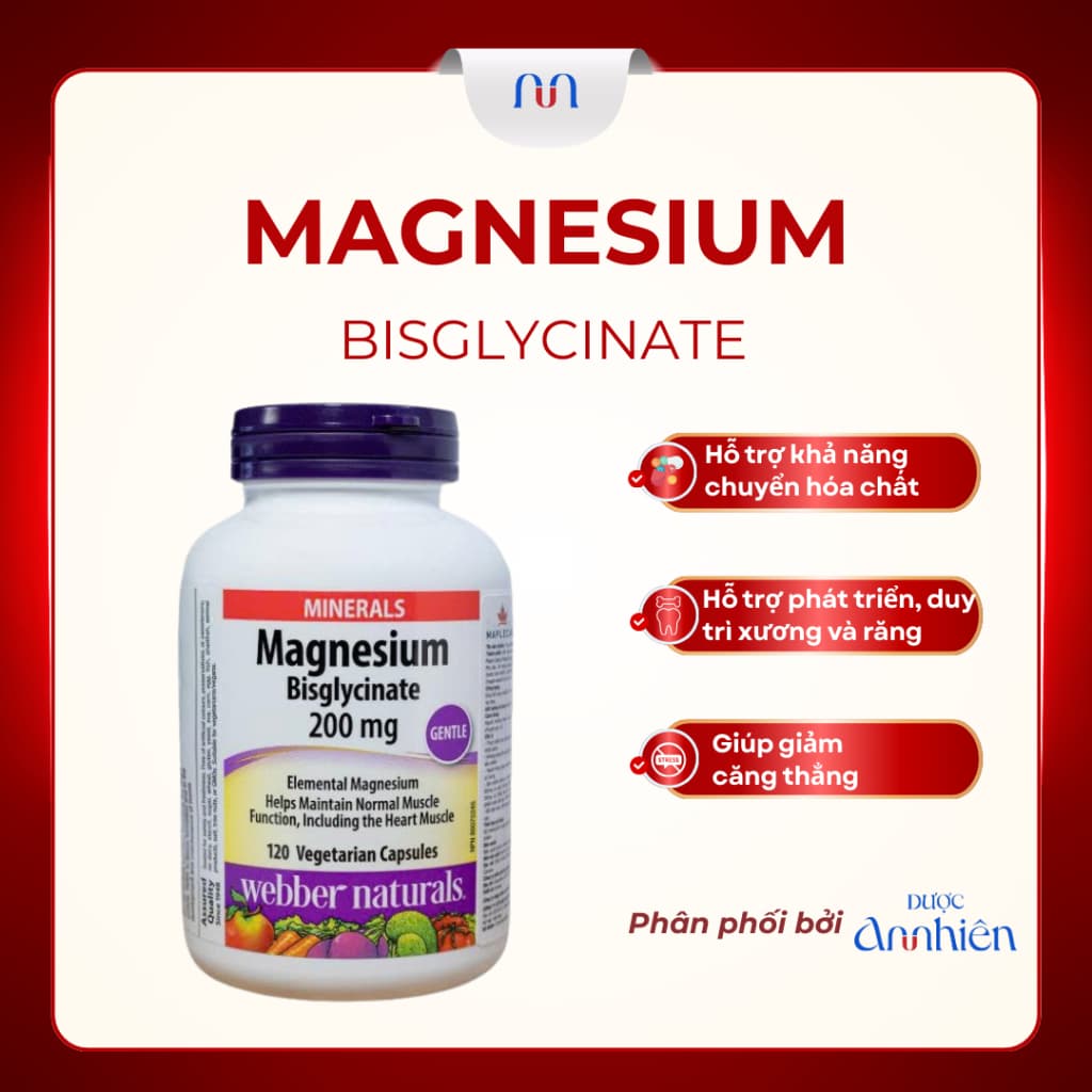CHÍNH HÃNG-Viên Uống Magie Cải Thiện Giấc Ngủ Giảm Căng Thẳng Hỗ Trợ Xương Cơ Magnesium Bisglycinate