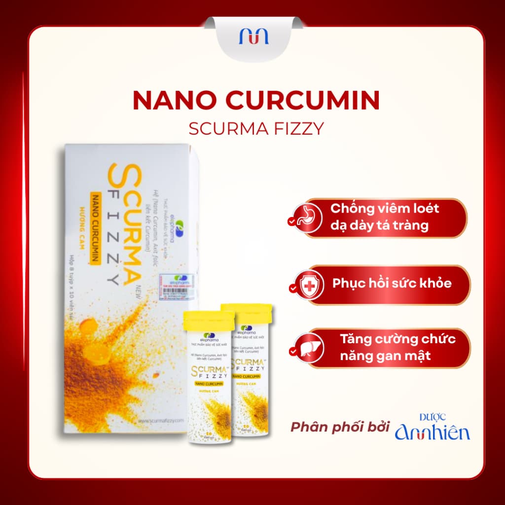 Viên Sủi Dạ Dày Scurma Fizzy Nano Curcumin Hỗ Trợ Cải Thiện Viêm Loét, Trào Ngược Dạ Dày 8 Lọ/ 1 Hộp (1 hộp)