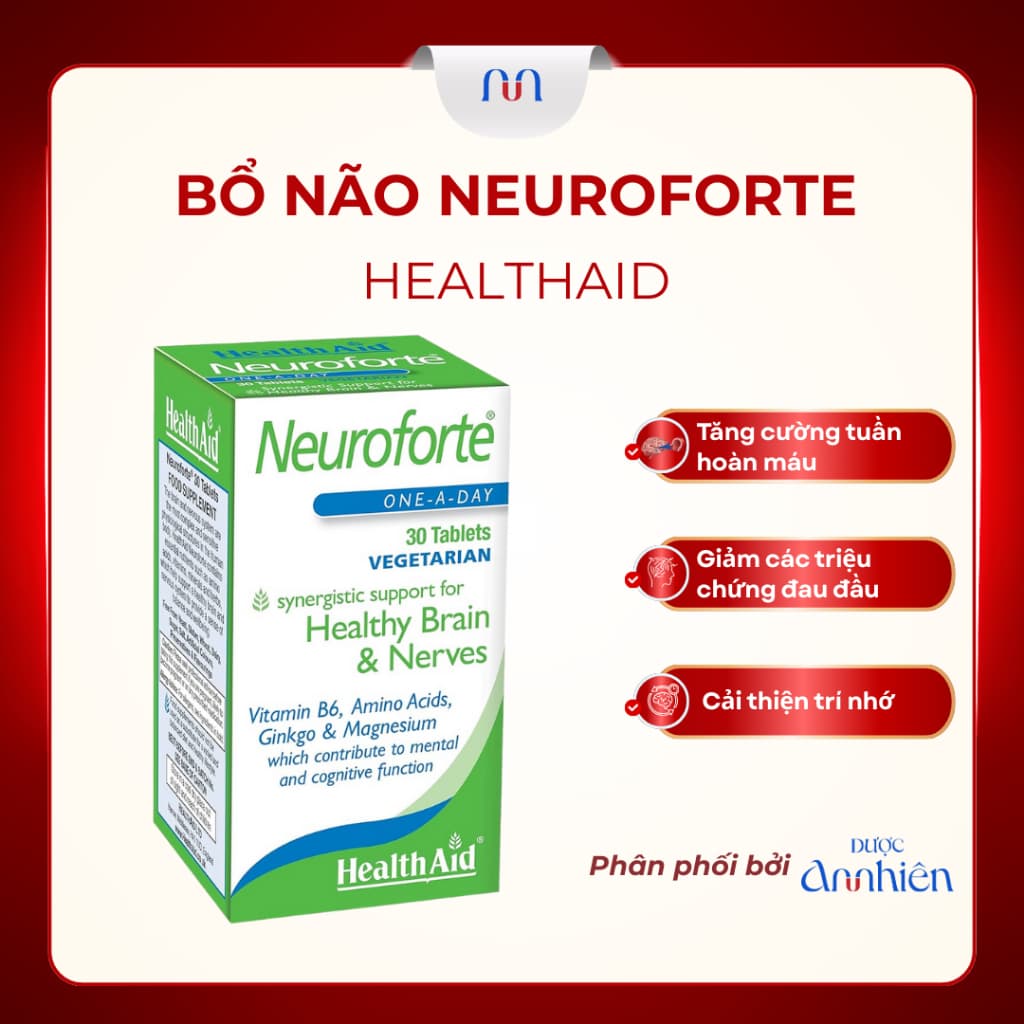 Viên Uống HealthAid Neuroforte 30 Viên Hỗ Trợ Tăng Tuần Hoàn Máu Não, Giảm Đau Đầu, Chóng Mặt