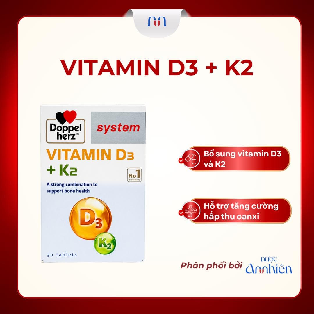 D3K2 ĐỨC CHO NGƯỜI LỚN TPBVSK Doppel hers Vitamin D3+K2 hộp 30 viên (hàng chính hãng)
