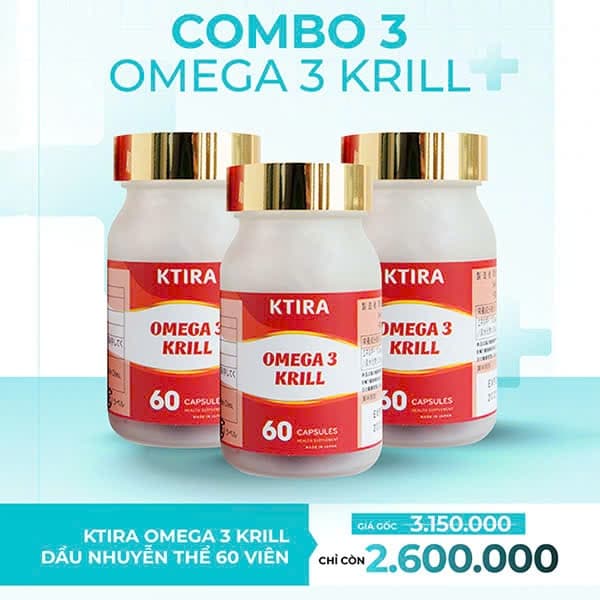 [CHÍNH HÃNG] Viên Uống KTIRA Omega 3 Krill 60 Viên Hỗ Trợ Tim Mạch, Trí Nhớ, Xương Khớp (Combo 3)