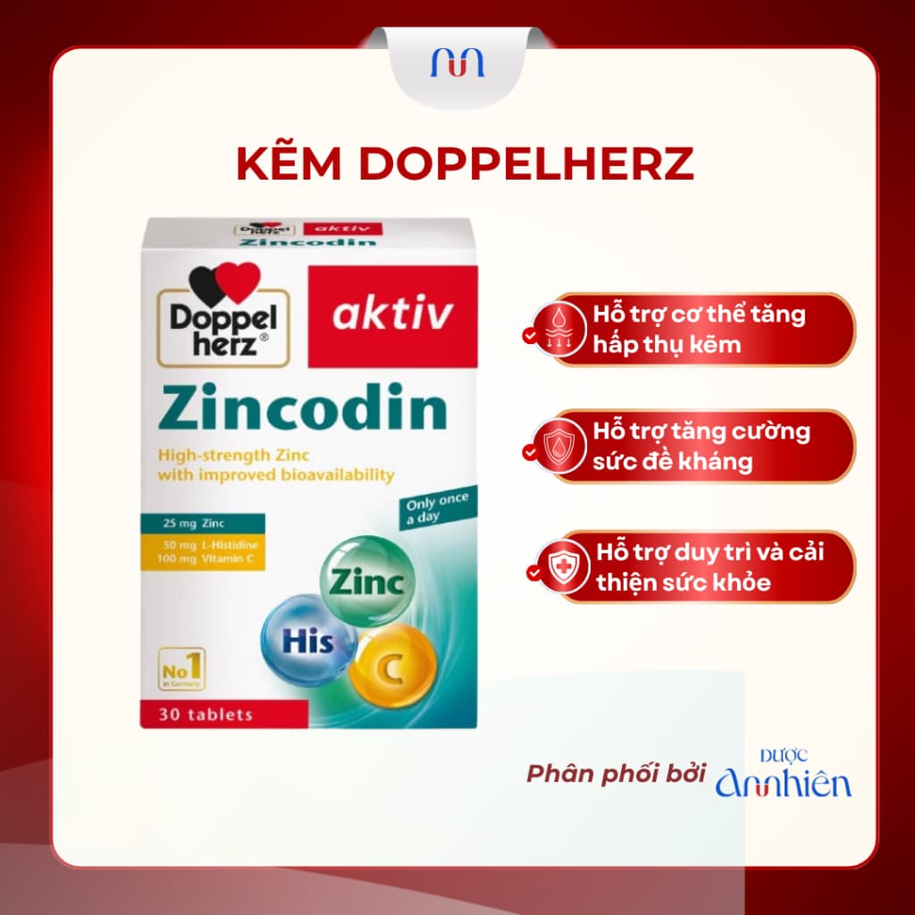 [CHÍNH HÃNG] Viên Uống Bổ Sung Kẽm Doppelherz Zincodin Đức Hỗ Trợ Tăng Đề Kháng Đẹp Da Giảm Mụn