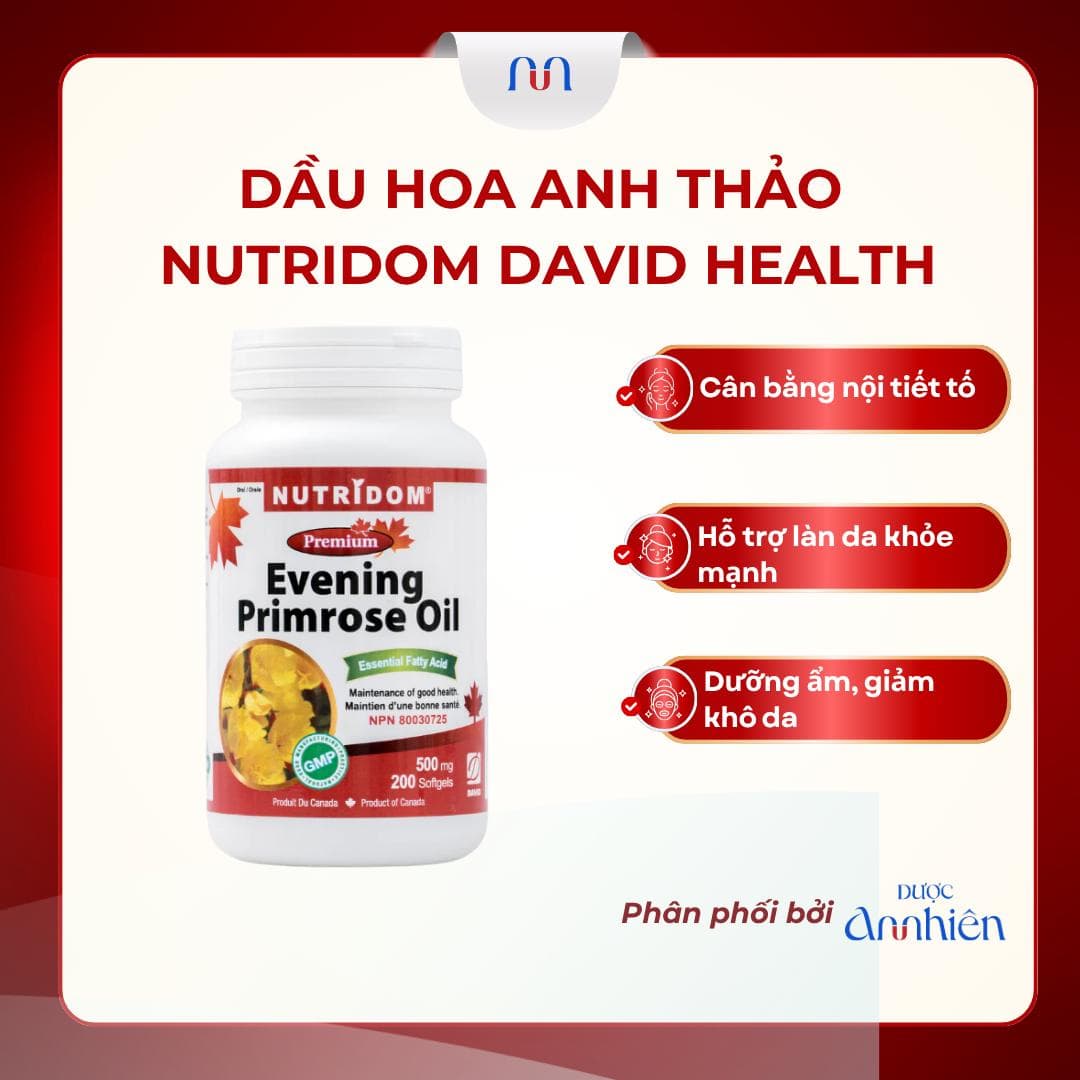 [CHÍNH HÃNG] Tinh Dầu Hoa Anh Thảo Nutridom David Health Evening Primrose Oil Lọ 200 Viên Hỗ Trợ Cân Bằng Nội Tiết Tố