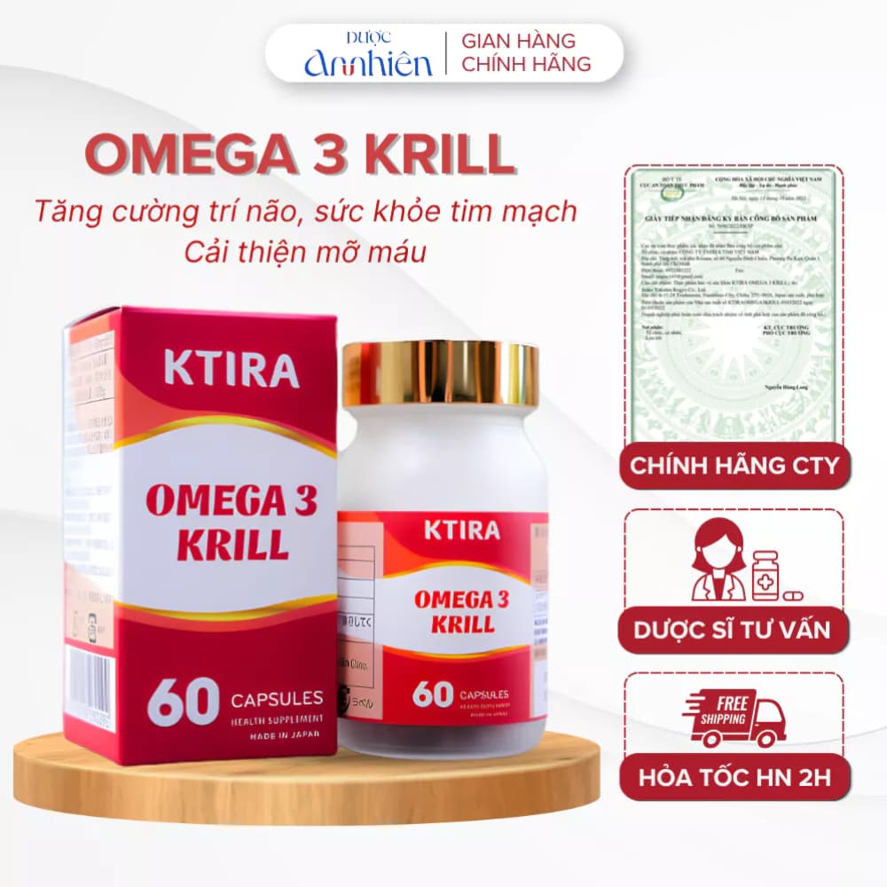Viên dầu nhuyễn thể Ktira Omega 3 Krill Nhật Bản hỗ trợ bổ sung chất tăng cường sức khỏe (1 Hộp)