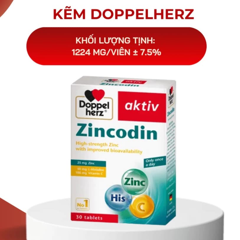 KẼM NHẬP KHẨU ĐỨC Zincodin (Doppelherz) - Bổ Sung Kẽm Và Vitamin C Hỗ Trợ Tăng Cường Sức Đề Kháng (Hộp 30v)