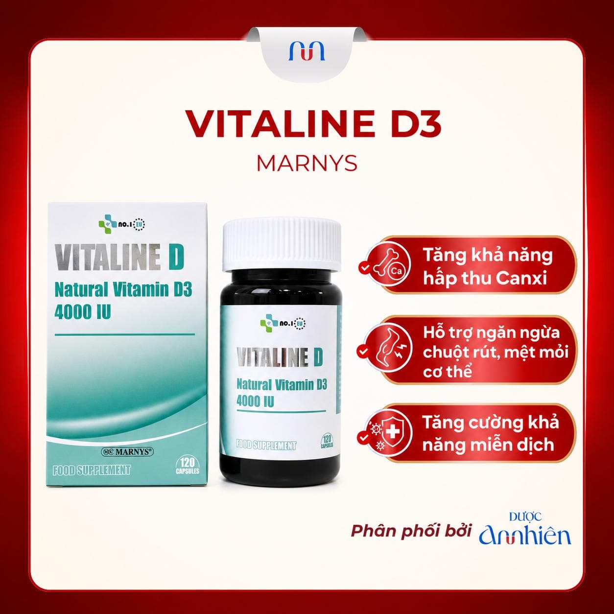 VITALINE D3 MARNYS CHO NGƯỜI LỚN 120viên/Lọ hỗ trợ tăng hấp thu canxi (1 HỘP )