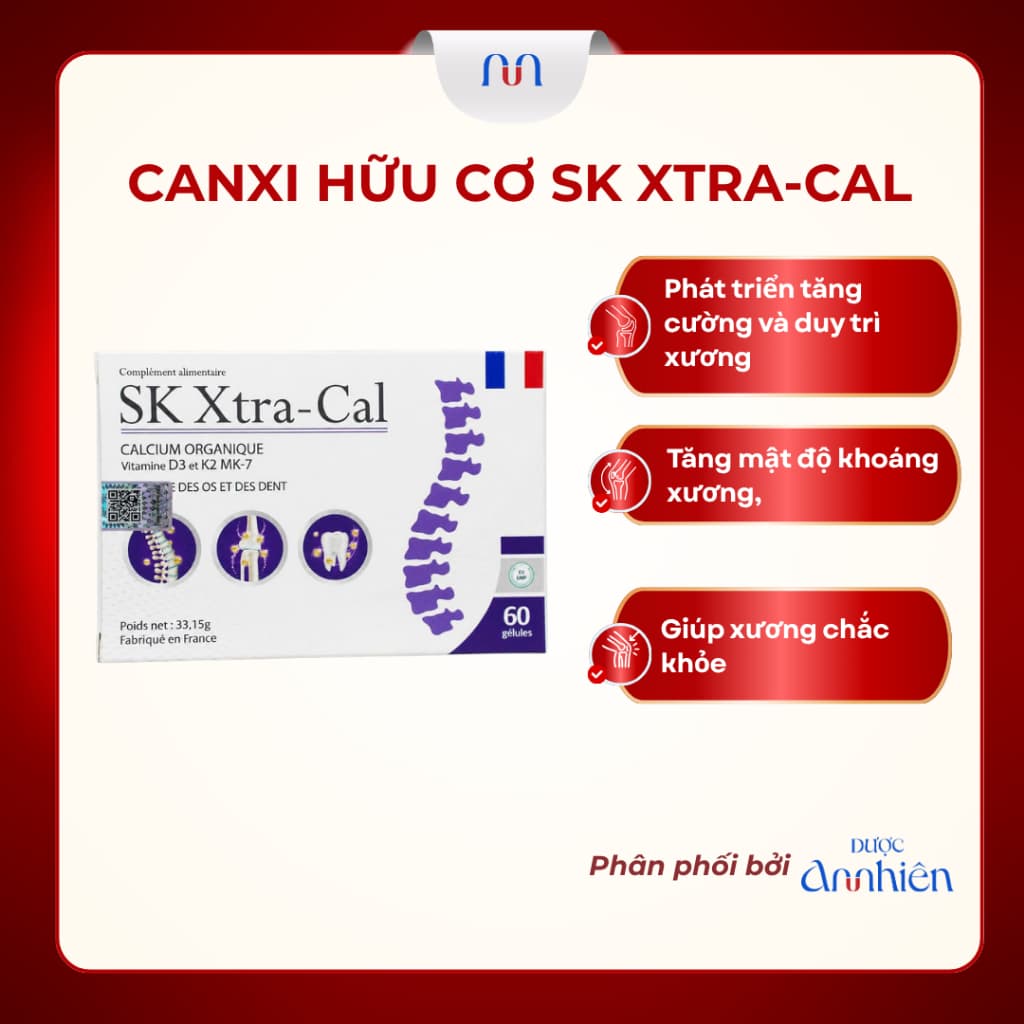 [CHÍNH HÃNG] Viên Uống Canxi Hữu Cơ SK Xtra-Cal Pháp Bổ Sung Canxi D3 K2 Giúp Xương Răng Chắc Khỏe DP An Nhiên