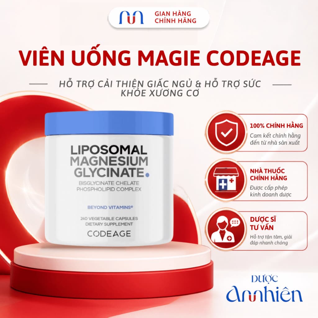 Viên Uống Magie Codeage Cải Thiện Giấc Ngủ Hỗ Trợ Xương Cơ Liposomal Magnesium Glycinate (1 Hộp)