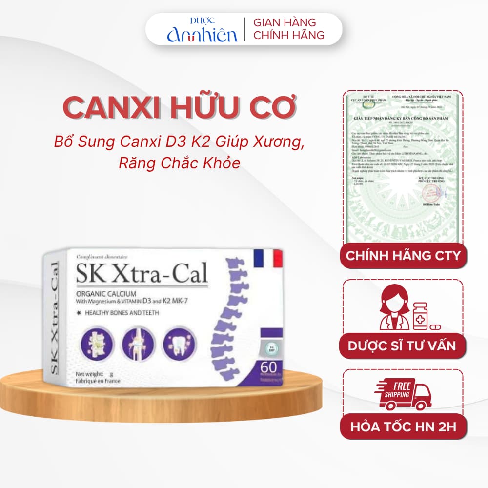 [CHÍNH HÃNG] Viên Uống Canxi Hữu Cơ SK Xtra-Cal Pháp Bổ Sung Canxi D3 K2 Giúp Xương Răng Chắc Khỏe DP An Nhiên (1 Hộp)