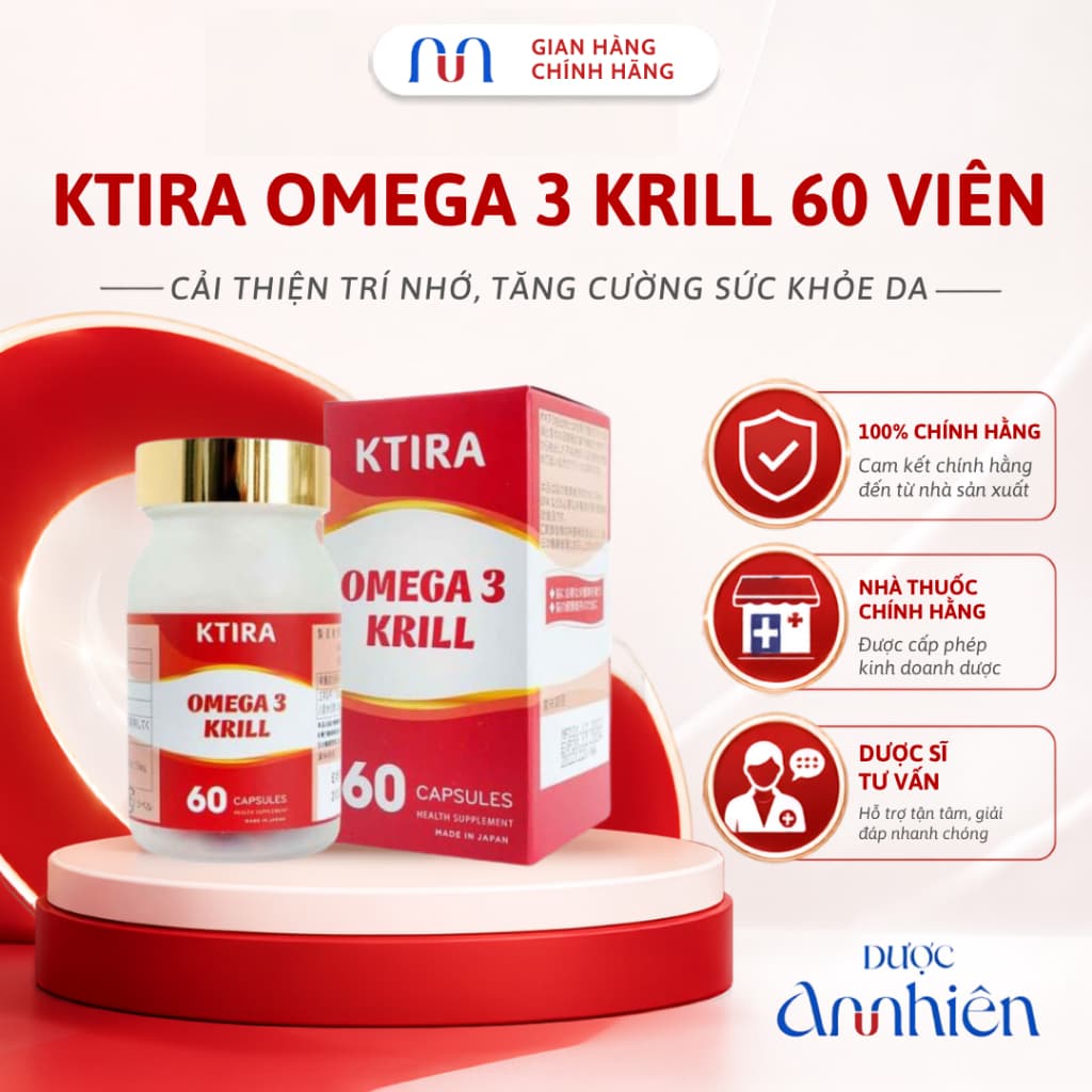 [CHÍNH HÃNG] Viên Uống KTIRA Omega 3 Krill 60 Viên Hỗ Trợ Cải Thiện Trí Nhớ, Tăng Cường Sức Khỏe Da 02 (1 Hộp)