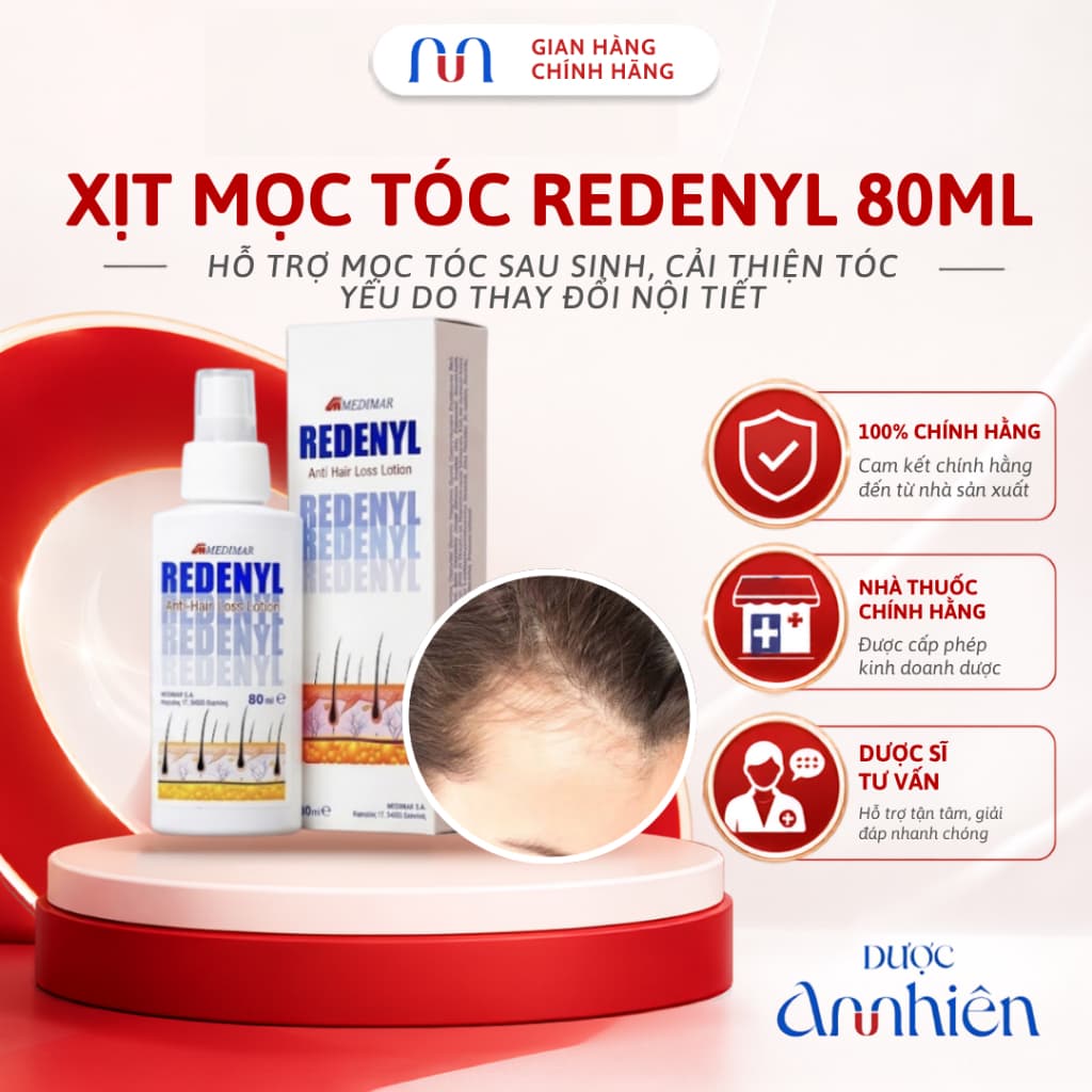 [CHÍNH HÃNG] Xịt Mọc Tóc Redenyl Lotion Medimar 80ml Hỗ Trợ Rụng Tóc Sau Sinh, Tóc Yếu Do Thay Đổi Nội Tiết (1 Chai)