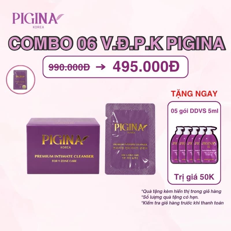 Combo 6 viên vệ sinh phụ nữ cao cấp Pigina tặng kèm 5 gói Gel vệ sinh phụ nữ Pigina 5ml (Combo 18 viên)
